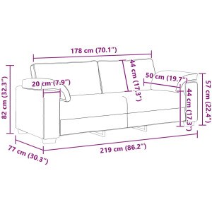 vidaXL - 3-Zits - Sofa - Lichtgrijs - 220 - cm - Stof