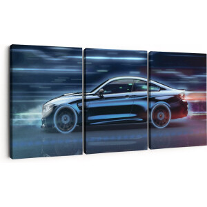 Artaza Canvas Schilderij Drieluik Zwarte Sportwagen Auto - 90x40 - Foto Op Canvas - Canvas Print