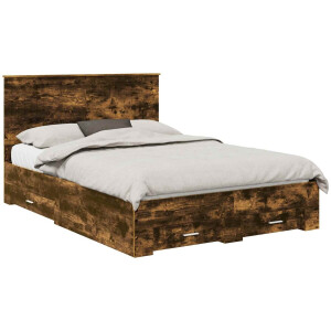 vidaXL - Bedframe - met - lade - Rook - Eiken - 135 - x - 190 - cm - Bewerkt - hout