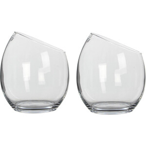 Mica Decorations schuine bloemvaas/sierschaal - 2x - transparant gerecycled glas - D23 x H25 cm