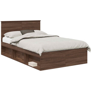 vidaXL - Bedframe - met - hoofdeinde - Bruin - Eiken - 120 - x - 200 - cm - Bewerkt - hout
