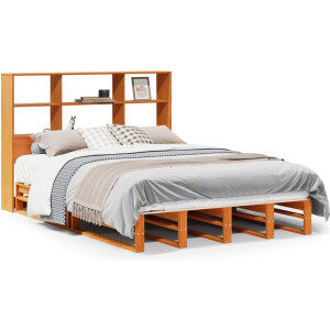 vidaXL - Bed - met - boekenkast - zonder - matras - hout - wasbruin - 120x190 - cm