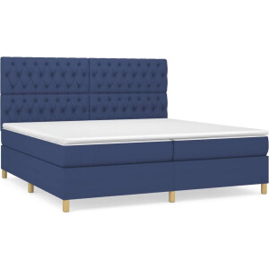 vidaXL - Boxspring - met - matras - stof - blauw - 200x200 - cm