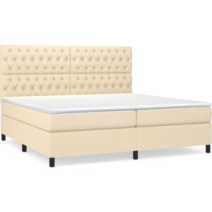 vidaXL - Boxspring - met - matras - stof - crèmekleurig - 200x200 - cm