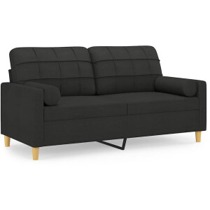 vidaXL - Tweezitsbank - met - sierkussens - 140 - cm - stof - zwart
