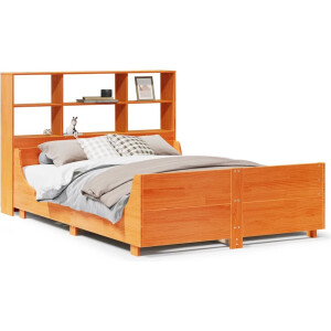 vidaXL - Bed - met - boekenkast - zonder - matras - hout - wasbruin - 140x190 - cm