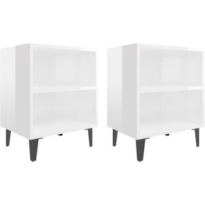 vidaXL - Nachtkastjes - 2 - st - met - metalen - poten - 40x30x50 - cm - hoogglans - wit