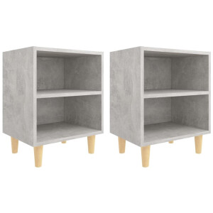 vidaXL - Nachtkastjes - 2 - st - met - houten - poten - 40x30x50 - cm - betongrijs