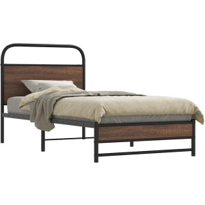 vidaXL - Bedframe - zonder - matras - bewerkt - hout - bruin - eikenkleur - 90x200 - cm