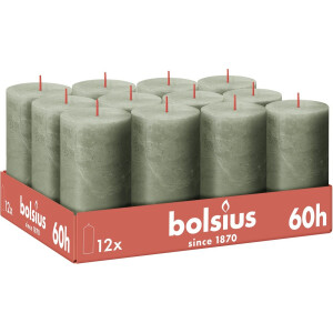 Bolsius - Rustieke Kaars - Groen - 12 stuks - 13 cm - 60 branduren