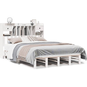 vidaXL - Bed - met - boekenkast - zonder - matras - grenenhout - wit - 140x200 - cm
