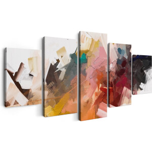 Artaza Canvas Schilderij Vijfluik Abstracte Kunst - Kleurrijke Olieverf - 150x80 - Foto Op Canvas - Canvas Print