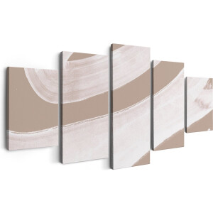 Artaza Canvas Schilderij Vijfluik Abstracte Kunst - Witte Strepen op Beige - 150x80 - Foto Op Canvas - Canvas Print