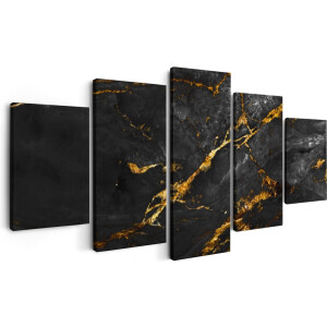 Artaza Canvas Schilderij Vijfluik Abstracte Kunst - Natuurlijke Marmer met Gouden Tinten - 150x80 cm - Wanddecoratie Woonkamer - Schilderijen - Muurdecoratie