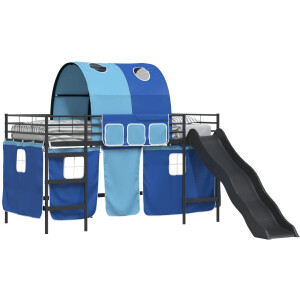 vidaXL - Kids'loftbedframe - Zwart - en - Blauw - 107 - x - 200 - cm - Metaal