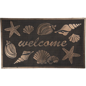 Clayre & Eef Deurmat Binnen 75*45*1 cm Bruin Kunststof Rechthoek Schelpen Welcome Droogloopmat