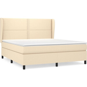 vidaXL - Boxspring - met - matras - stof - crèmekleurig - 180x200 - cm
