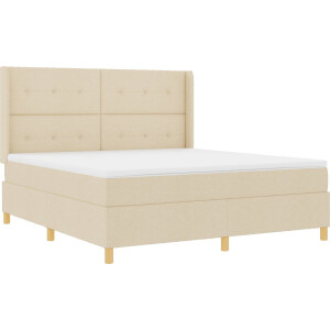 vidaXL - Boxspring - bed - met - matras - met - hoofdeinde - Crème - 180 - x - 200 - cm - Stof