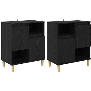 vidaXL - Dressoirs - 2 - st - Zwart - Eiken - 60 - x - 35 - x - 70 - cm - Bewerkt - hout