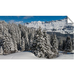 Kerst poster - 60x100 - PVC - bomenrij rechts - kerstdorp achtergrond - winter landschap - kerst poster - kerst decoratie - kerstversiering