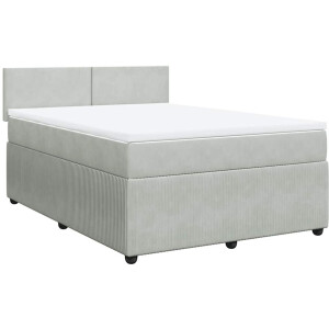 vidaXL - Boxspring - met - matras - fluweel - lichtgrijs - 140x200 - cm