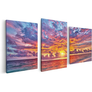 Artaza Canvas Schilderij Drieluik Zonsondergang Op Het Strand In De Malediven - 120x60 - Foto Op Canvas - Canvas Print