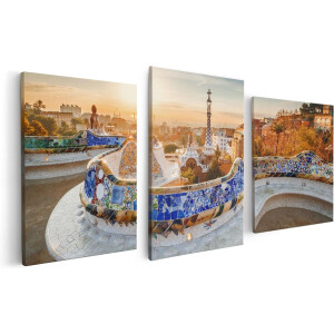 Artaza Canvas Schilderij Drieluik Park Güell in Barcelona - 120x60 - Foto Op Canvas - Canvas Print