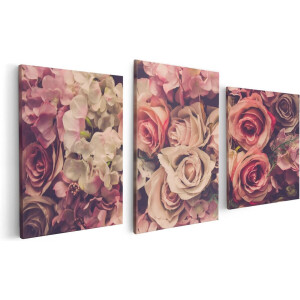 Artaza Canvas Schilderij Drieluik Roze Rozen Achtergrond - Retro - Bloemen - 120x60 cm - Wanddecoratie Woonkamer - Schilderijen - Muurdecoratie