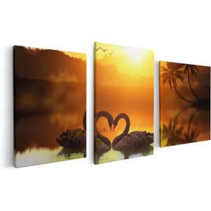 Artaza Canvas Schilderij Drieluik Twee Zwarte Zwanen in een Hart Vorm - 120x60 - Foto Op Canvas - Canvas Print