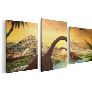 Artaza Canvas Schilderij Drieluik Dinosauriërs in het Water - Dino's - 120x60 - Foto Op Canvas - Canvas Print