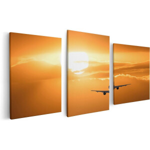 Artaza Canvas Schilderij Drieluik Vliegtuig Bij Zonsondergang - 120x60 - Foto Op Canvas - Canvas Print
