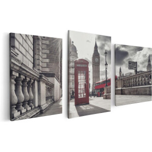 Artaza Canvas Schilderij Drieluik Rode Telefooncel in Londen bij de Big Ben - 120x60 - Foto Op Canvas - Canvas Print