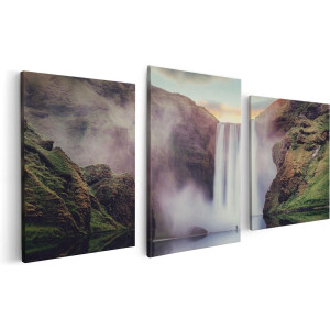 Artaza Canvas Schilderij Drieluik Waterval Met Een Weerspiegeling In Het Water - 120x60 - Foto Op Canvas - Canvas Print
