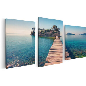 Artaza Canvas Schilderij Drieluik Pad Op Het Water Naar Een Grieks Eiland  - 120x60 - Foto Op Canvas - Canvas Print