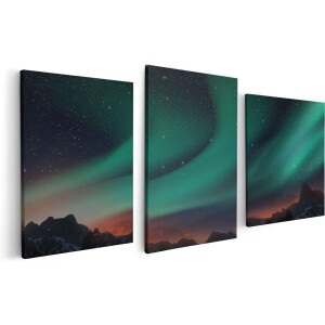 Artaza Canvas Schilderij Drieluik Noorderlicht in de Bergen - 120x60 - Foto Op Canvas - Canvas Print