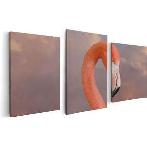 Artaza Canvas Schilderij Drieluik Roze Flamingo in de Wolken - 120x60 - Foto Op Canvas - Canvas Print