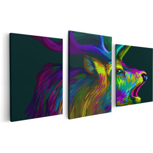 Artaza Canvas Schilderij Drieluik Hertenkop - Hert - Abstract - Kleur - 120x60 - Foto Op Canvas - Canvas Print