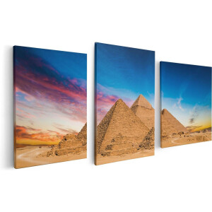 Artaza Canvas Schilderij Drieluik Egyptische Piramides bij Zonsondergang - 120x60 - Foto Op Canvas - Canvas Print
