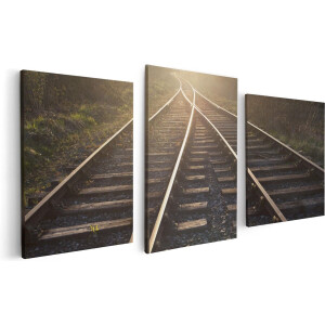 Artaza Canvas Schilderij Drieluik Twee Kruisende Rails Spoorwegen - 120x60 - Foto Op Canvas - Canvas Print