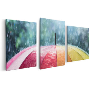 Artaza Canvas Schilderij Drieluik Regenboog Paraplu met Regen - 120x60 - Foto Op Canvas - Canvas Print