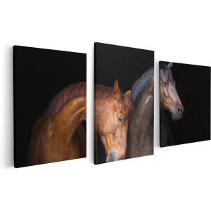 Artaza Canvas Schilderij Drieluik Twee Bruine Paarden Koppel - Liefde - 120x60 - Foto Op Canvas - Canvas Print