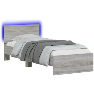 vidaXL - Bedframe - met - LED-stripverlichting - Grijs - Sonoma - Bewerkt - hout