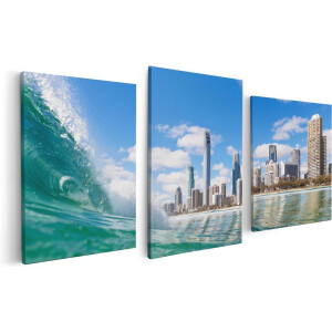 Artaza Canvas Schilderij Drieluik Golf aan de Gold Coast - 120x60 - Foto Op Canvas - Canvas Print