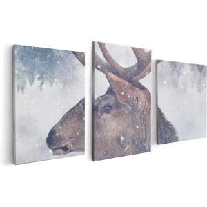 Artaza Canvas Schilderij Drieluik Hertenkop - Hert Op Een Bomen Achtergrond - 120x60 - Foto Op Canvas - Canvas Print
