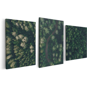 Artaza Canvas Schilderij Drieluik Weg Door Bos Met Bomen - Bovenaanzicht - 120x60 - Foto Op Canvas - Canvas Print