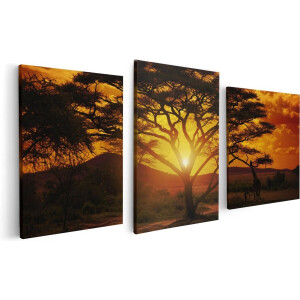 Artaza Canvas Schilderij Drieluik Zonsondergang Achter Een Savanne Boom - 120x60 - Foto Op Canvas - Canvas Print