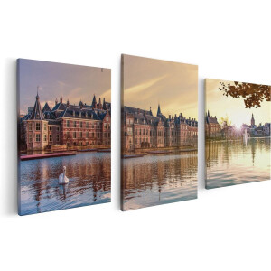 Artaza Canvas Schilderij Drieluik Binnenhof Gebouw in Den Haag - 120x60 - Foto Op Canvas - Canvas Print
