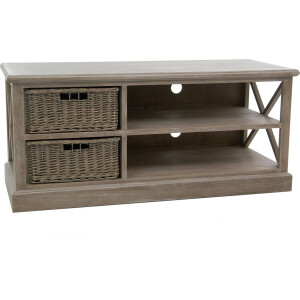 J-Line TV kast + 2 Manden - hout - grijs/naturel