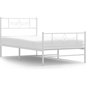 vidaXL - Bedframe - met - hoofd- - en - voeteneinde - metaal - wit - 100x200 - cm