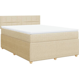 vidaXL - Boxspring - met - matras - stof - crèmekleurig - 140x200 - cm
